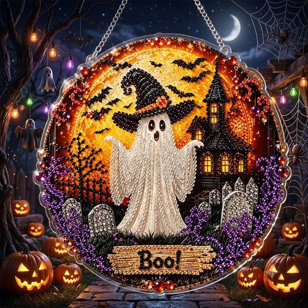 🔥Last Day 50% OFF-🎃Halloween Black Cat Moon Diamond Art Hanging Ornament Kit-JKL