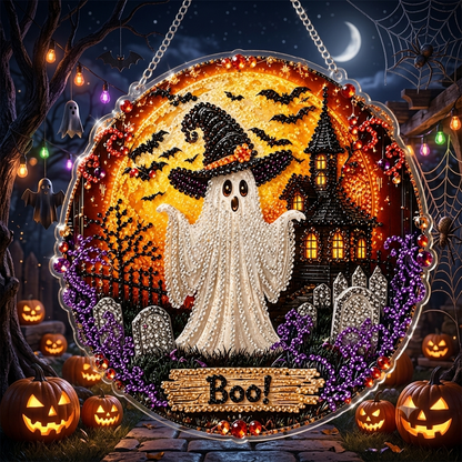 🔥Last Day 50% OFF-🎃Halloween Black Cat Moon Diamond Art Hanging Ornament Kit-JKL